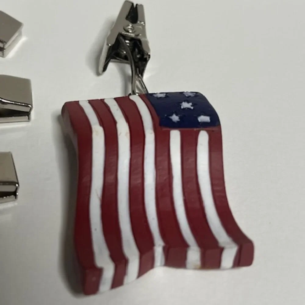 Patriotic American Tablecloth Weights Clips Set 4 Flag Hat Star Firework 1.5